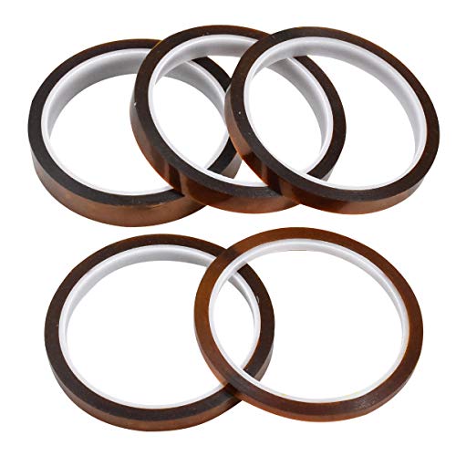 5 Rollen Kapton Tape für Sublimation, Hitzebeständiges Klebeband Isolierband für Heißpresse, Schaltung, Drähte, Zinnlöten von Fangehong