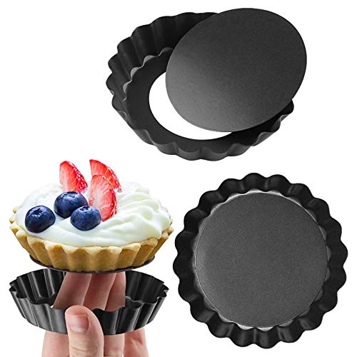 6 Stücke Tarteform, 10 cm Mini Quicheform mit Hebeboden, Klein Tartelette Förmchen Backform, Rund Tart Torte Pfanne Pieform, Antihaftbeschichtung Obstkuchenform, 4 Zoll von Fangehong