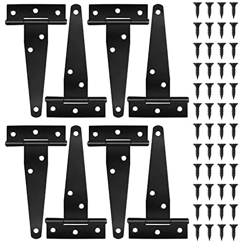 8 Stück Schwarz T Riemen Scharnier mit Schrauben, 4 Zoll T Förmige Scharniere, Rostfrei Tor Tür Scheunentor Scharniere für Gartentore Fenster Zaun Schuppen Kisten Schränke Türen von Fangehong