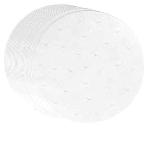 Fangehong 100 Blatt Dampfgarer Papier, 8 Inch Luftfritteuse Papier, Bambus Dampfpapier Rund Dim Sum Papier, Antihaft Dampfgarer Blatt für Kuchenform, Backen, Toaster, Kochen (Weiß) von Fangehong