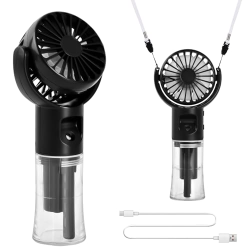 Fangehong Handventilator, Mini Ventilator USB Wiederaufladbar, 4 Windgeschwindigkeiten, 4-12 Std. Laufzeit, 20 ml tragbarer Handventilator mit Wassersprühnebel für Reisen, Heimbüro, Outdoor von Fangehong