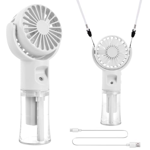 Handventilator, Mini Ventilator USB Wiederaufladbar, 4 Windgeschwindigkeiten, 4-12 Std. Laufzeit, 20 ml tragbarer Handventilator mit Wassersprühnebel für Reisen, Heimbüro, Outdoor von Fangehong
