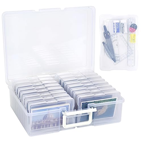 Fotoaufbewahrungsbox mit Trennwand, 16 Pcs Foto Organizer Kunststoff Transparent, Fotoboxen zur Aufbewahrung Fotoetui 17x12x3cm, Foto Aufbewahrungsbehälter für Saatgut Handwerk Karten, 38x31x13cm von Fangehong