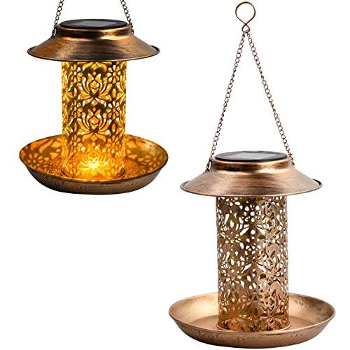 Solar-Vogelfutterstation, Wasserdicht Futterspender für Vogelfutter, Metall Vogelfutterspender mit Haken, Hängender Vogel Futtersäule, Solar-Vogelhäuschen für Draußen Balkon Garten Hof Terrasse von Fangehong