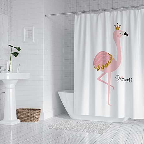 Cartoon-Flamingo Duschvorhänge 90x180cm,3D Digitaldruck Badvorhang Wasserabweisend Anti-Schimmel Schnell Trocknend Waschbar Duschvorhänge aus Polyester mit C-Ringe für Badezimmer Badewanne Vorhang von Fangera