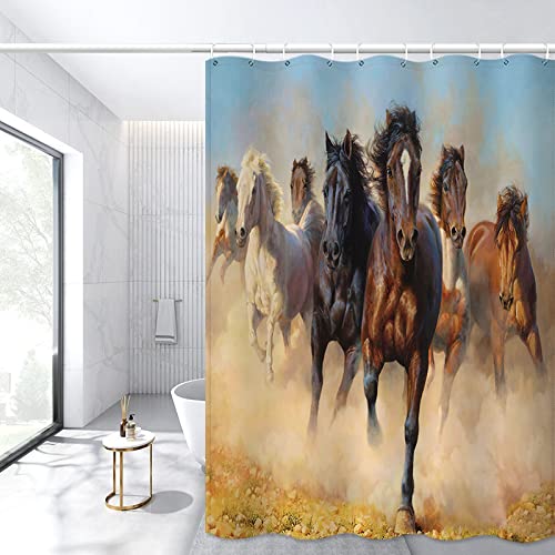 Tierisches Pferd Duschvorhänge 160x200cm,3D Digitaldruck Badvorhang Wasserabweisend Anti-Schimmel Schnell Trocknend Waschbar Duschvorhänge aus Polyester mit C-Ringe für Badezimmer Badewanne Vorhang von Fangera