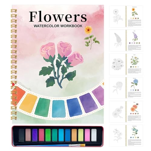 Fangfhai Wasserfarben-Arbeitsbuch, Aquarell-Malbücher mit 12 Farben, Kunst-Set, Zubehör zum Ausmalen für Zuhause, Schule, Reisen, Kunstunterricht, Anfänger von Fangfhai