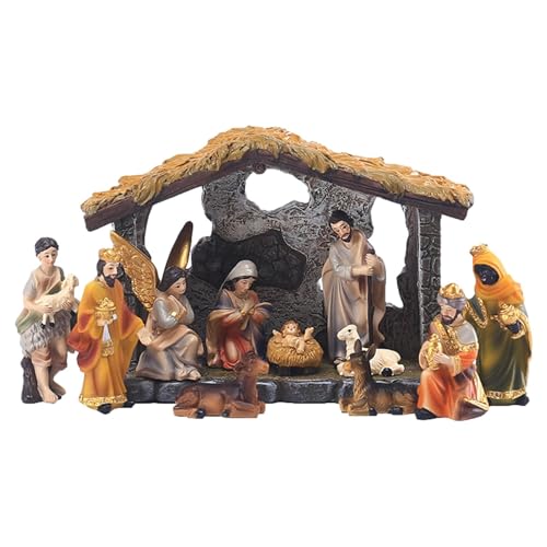 Fangfhai Weihnachtskrippe Set | Weihnachtskrippe Set Krippe Set Krippe | Harz Figuren Home Wohnzimmer Kunst Dekoration Tier Harz Statue von Fangfhai