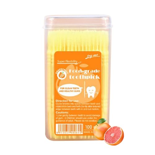 Fangfhai Zahnpflege-Picker, Doppelkopf-Zahnstocher mit Fruchtgeschmack, Fischgrätenform, erfrischender Fleckenentferner für Mundpflege, Damen, Herren, Teenager, Erwachsene, Senioren von Fangfhai