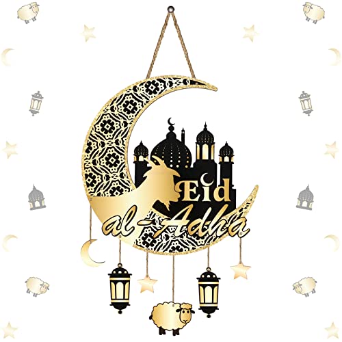 Eid Al Adha Dekorationen Eid Mubarak Dekoration Hängende Plaketten für Zuhause Eid Al Adha Holzanhänger Ornamente Muslim Ramadan Kareem Türschild für Eid Party Supplies Indoor Outdoor von Fangleland