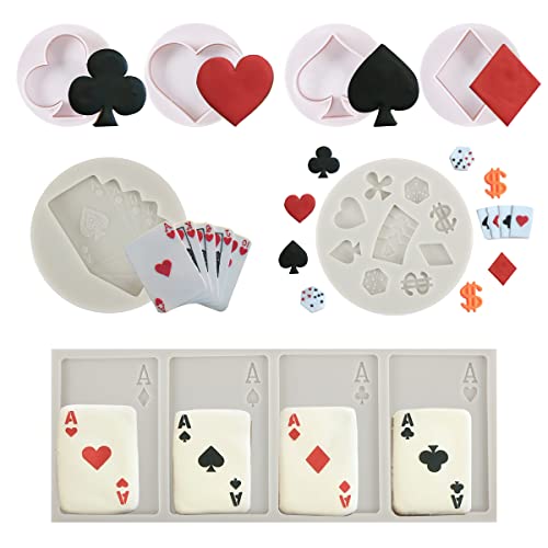 Poker-Fondant-Stempel-Set, Pokerherz, Diamant-Spaten, Club-Cupcake-Topper-Form für Las Vegas, Casino-Nacht, Casino-Geburtstagsparty-Dekorationen von Fangleland