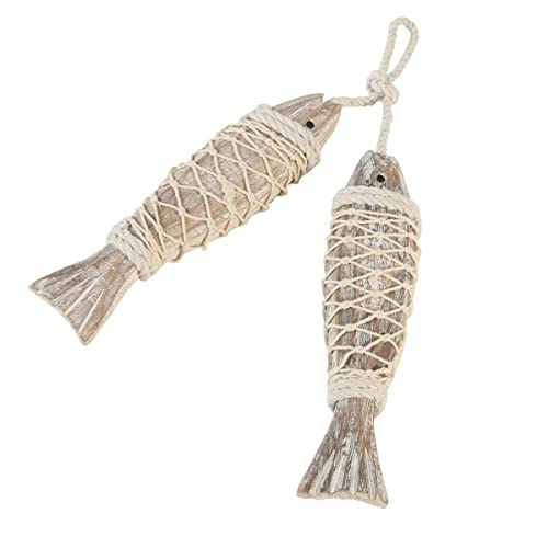 Fangoo 2 Stück Hölzerne Fisch Dekoration Hängende Holz Wanddekoration, Antike Hand geschnitzt nautischen Holz Fisch Ornament Strand Themed Wandkunst für Hauswand Decoration von Fangoo