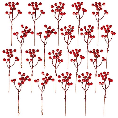 Fangoo 20 Stück Künstliche Rote Beeren Dekoration, 18 cm Rote Beeren Picks Holly Beeren Zweige für Weihnachtsbaum Dekoration Handwerk Hochzeit Ferienzeit Winter Dekoration Home Decoration von Fangoo