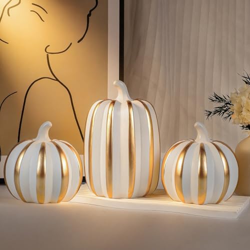 Fangoo 3 Stück Weiß Gold Künstliche Kunstharz Tischdeko Kürbisse Herbsternte Innen Dekorationen Kürbis Thanksgiving Tischdekoration für Zuhause, Kaminsims, Büro Geschenk Thanksgiving Halloweendeko Fangoo 3 Stück Weiß Gold Künstliche Kunstharz Tischdeko Kürbisse Herbsternte Innen Dekorationen Kürbis Thanksgiving Tischdekoration für Zuhause, Kaminsims, Büro Geschenk Thanksgiving Halloweendeko von Fangoo