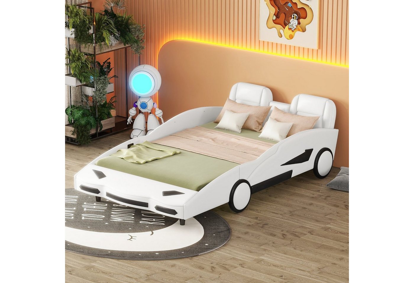 Fangqi Autobett 140x200cm Auto Einzelbett,Kinderbett,geeignet für Männer und Frauen (Familienbett,Auto-Modellbetten, Autobetten, Kinderbetten, Schwarz/Weiß) von Fangqi