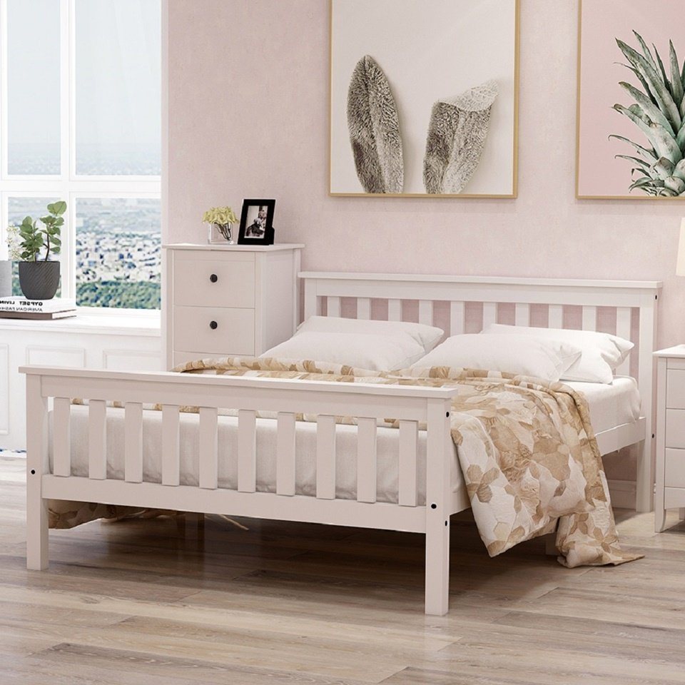 Fangqi Bettgestell Doppelbett Massivholz Bett mit Lattenrosten, 140 x 200 cm, Kieferbett für Erwachsene, Kinder, Jugendliche von Fangqi