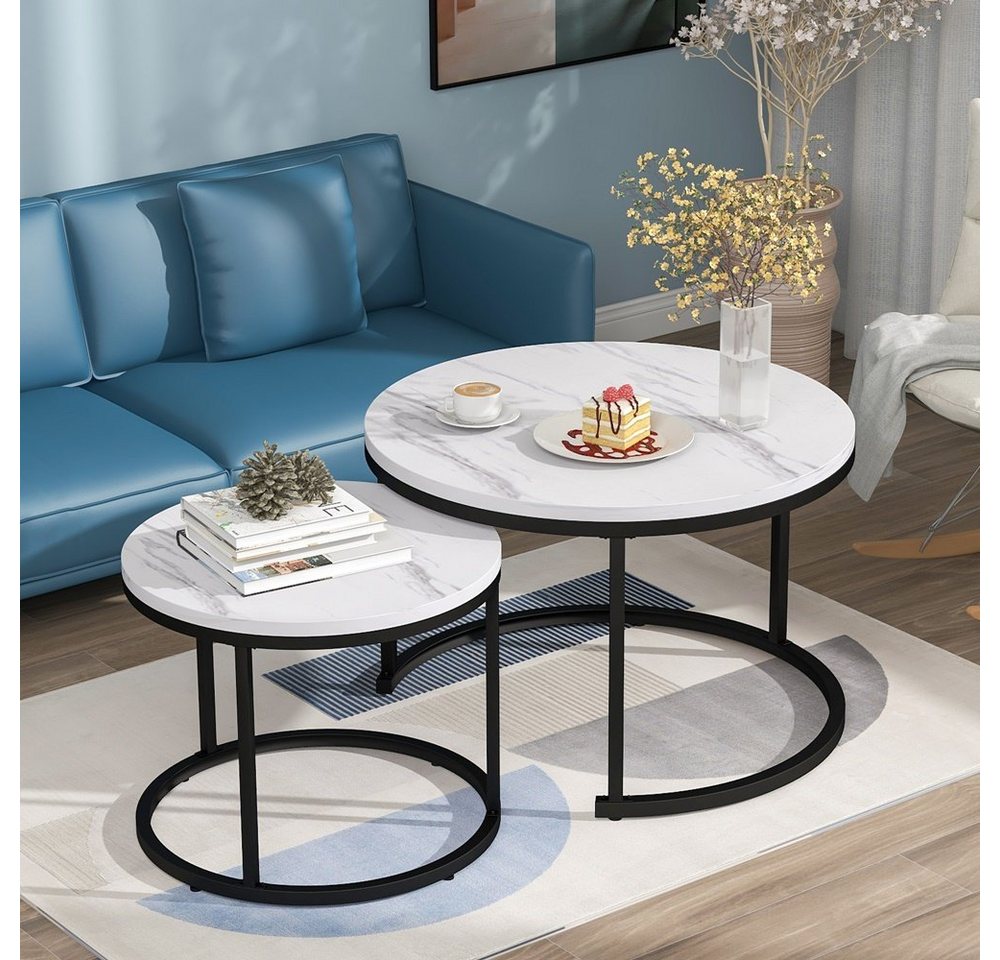 Fangqi Couchtisch Runder Couchtisch 2er Set, Couchtisch Wohnzimmer, 50x70.5 & 45.5x44 von Fangqi