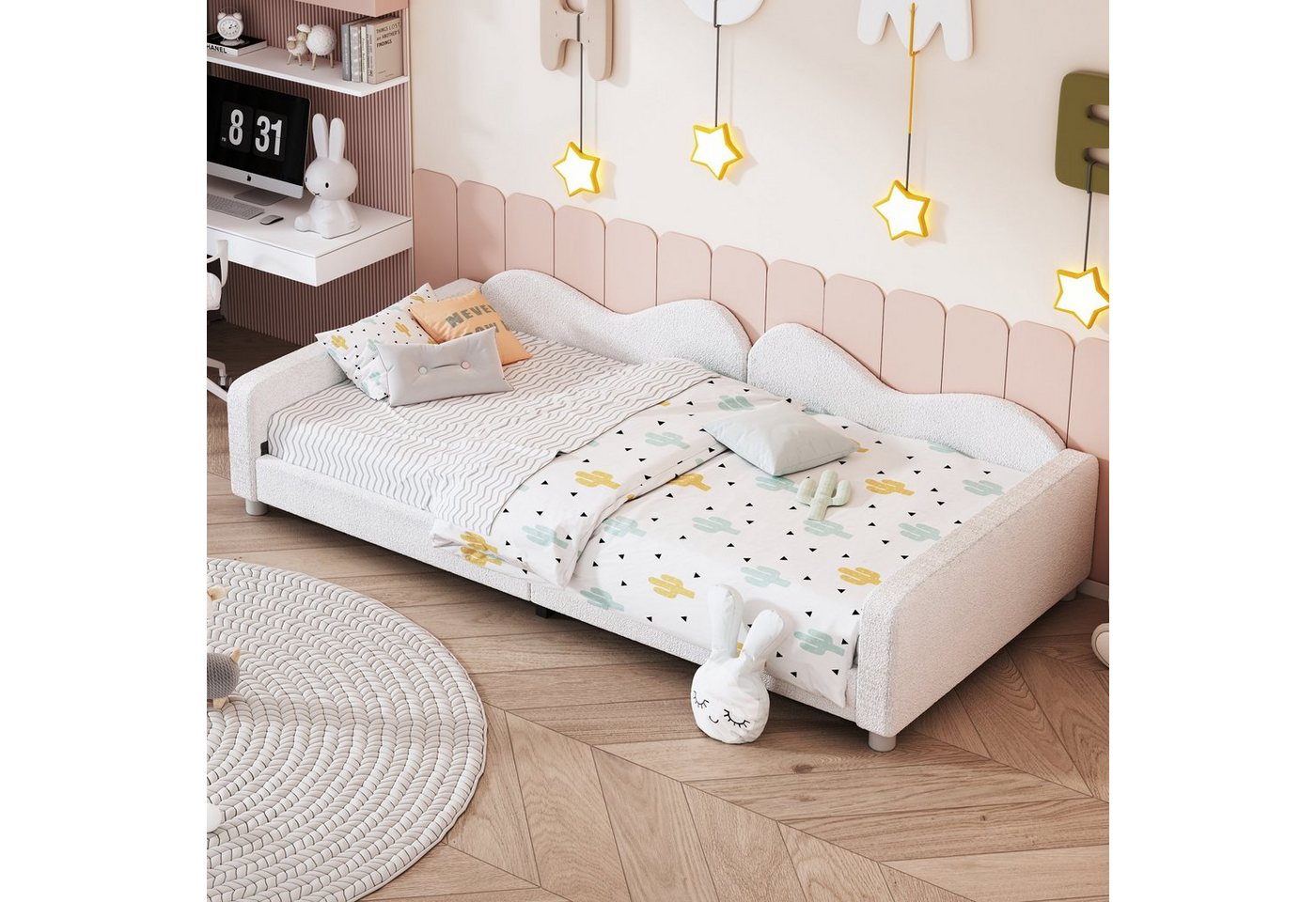 Fangqi Einzelbett 90*200 Kinderbett,multifunktionales weiches Teddy Stoffbett,Gästebett (Schlafsofa mit Rückenlehne und Armlehnen, Jugendbett,Einzelbett) von Fangqi