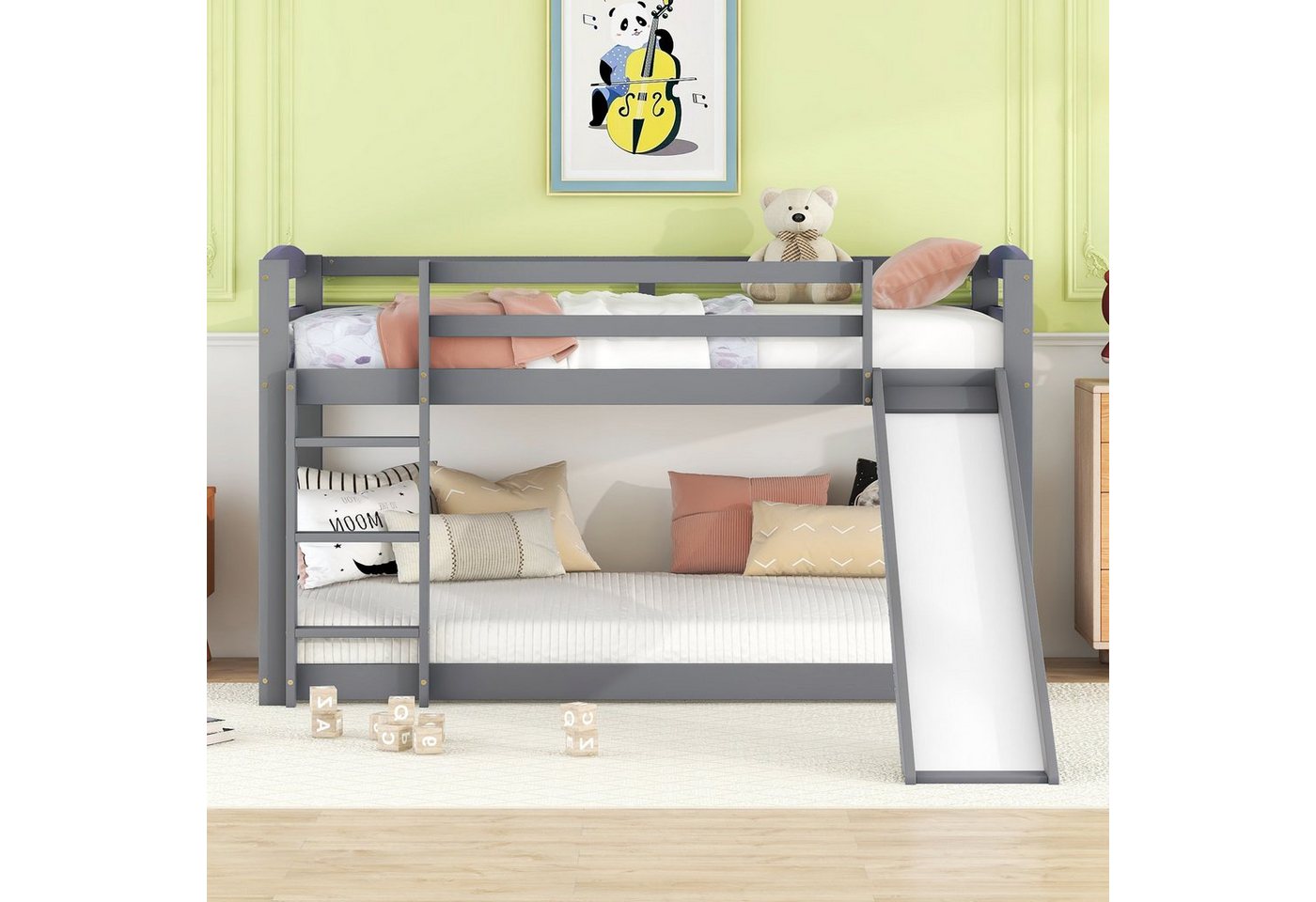 Fangqi Etagenbett 90x200 cm Etagenbett für Kinder mit Rutsche und gerader Leiter (set, Etagenbetten für Kinder, Jugendliche, Familienbetten, Einzelbetten), Mit Leiter und Rutsche, Zaun um oberes Bett von Fangqi