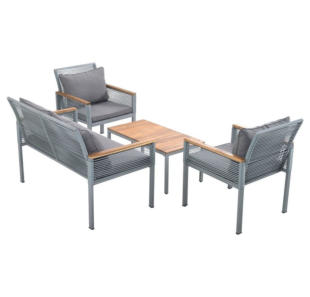 Fangqi Gartenlounge-Set Gartenmöbel Set mit bequemem Kissen,2 Sessel und Tisch Doppelsofa, (Doppelsofa, Outdoor, Rattan, Tisch und Stühle, grau) von Fangqi