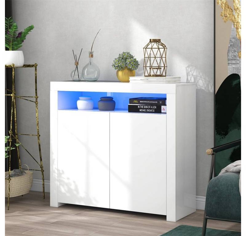 Fangqi Sideboard Konsole (Sideboards), Kommode, Aufbewahrungsschrank, TV-Schrank, mit LED-Leuchten, schaltbar 16 Farben, 4 Regale und viel Platz von Fangqi