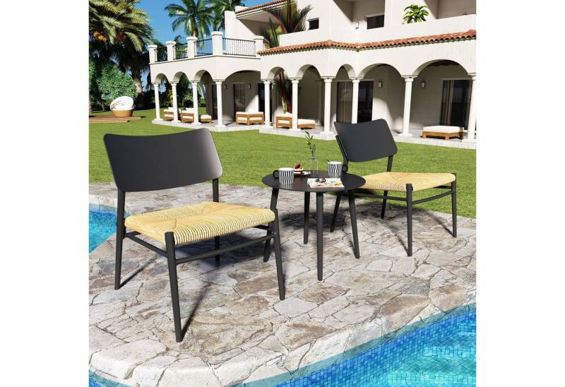 Fangqi Rattanstuhl Rattan Stuhl und Tisch 3er Set,Aluminium,für Terrasse,Garten,Balkon (Möbelset, dreiteiliges Set aus Tisch und Stuhl für den Außenbereich, dreiteiliges Set aus Couchtisch und Stuhl), 2x Stühle 1x Tisch von Fangqi