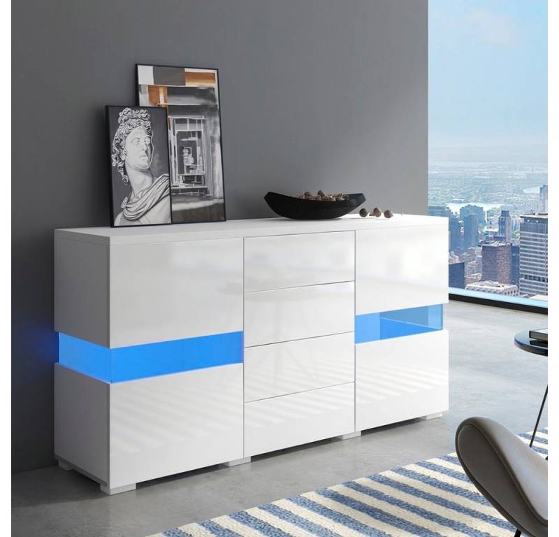 Fangqi Sideboard Hochglanz Weiß Sideboard Lagerung Schrank mit 16 Farben LED-Leuchten von Fangqi