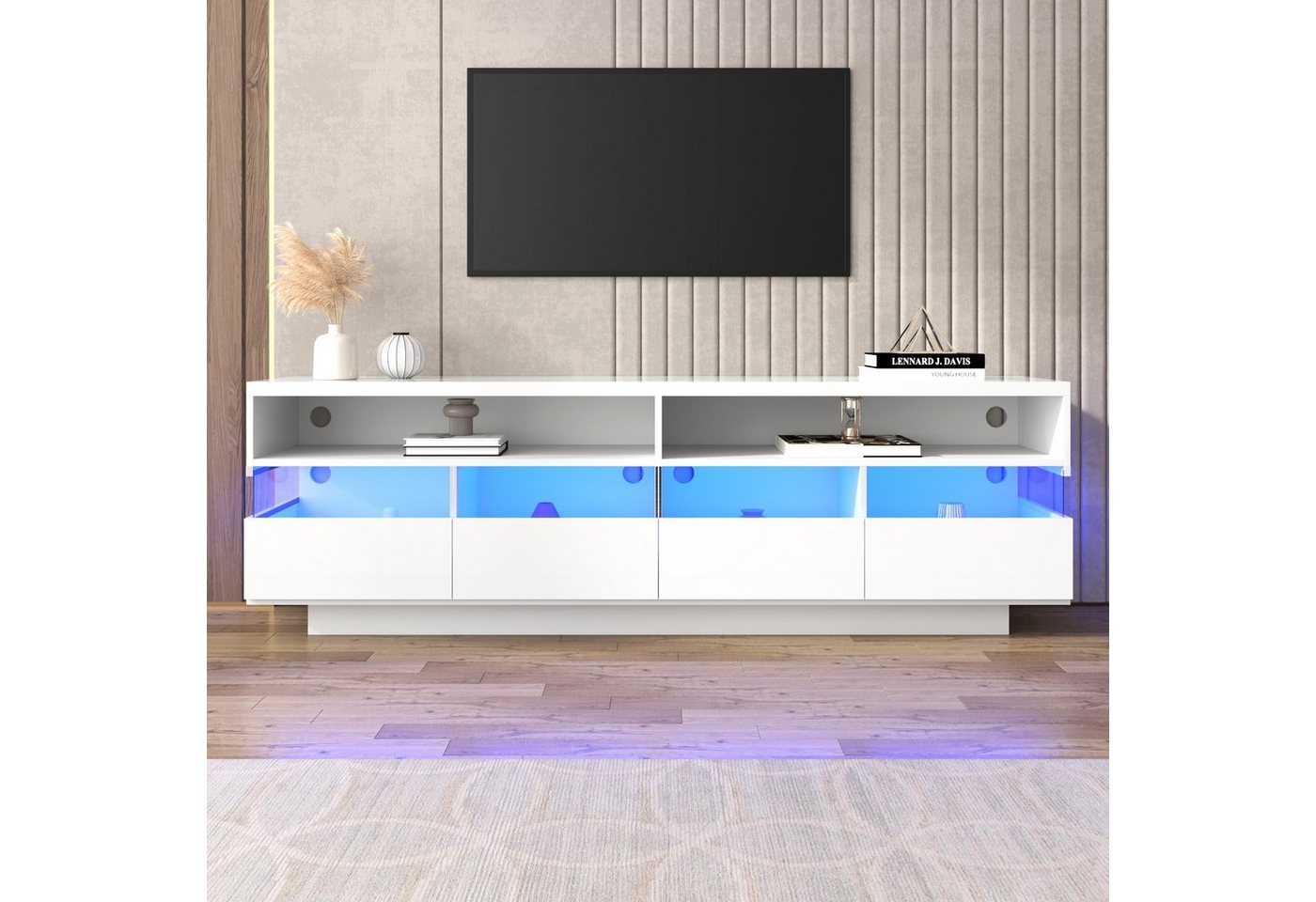 Fangqi TV-Schrank Moderner TV-Ständer, mit 4 Schubladen, Ablagefläche, LED-Beleuchtung (Hochglanz, 173,5*55*38cm, Spanplatte, moderne und praktische Aufbewahrung) 173,5*55*38cm von Fangqi