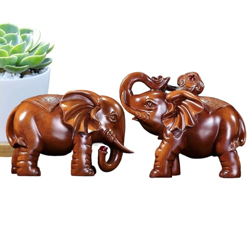 Fangssiy Holzelefant Figur - Handgeschnitztes Tierfigur Holzstatue | 1 Paar Wohnaccessoire Deko Skulptur Für Tisch Schreibtisch von Fangssiy