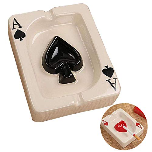 Aschenbecher im Poker-Stil aus Keramik für den Innen- und Außenbereich, Tablett für Zigaretten, Zigarren und Rauchen, Heimbüro, Dekoration, ausgefallenes Geschenk für Männer und Frauen (B) von Fangsues