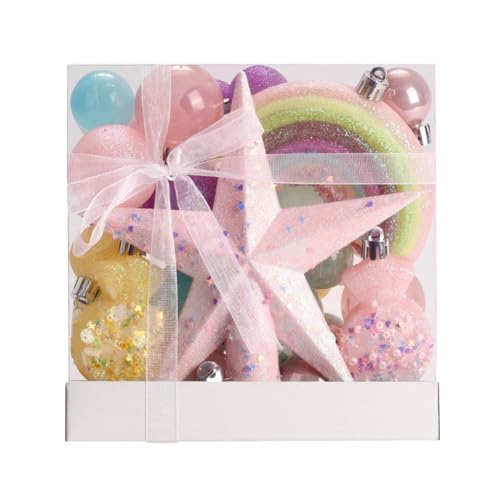 Fangxuee 1Set Weihnachtsbaumkugel-Set in Regenbogenfarben, Stern, Bruchsichere Hängekugel + Weihnachtsbaumspitze von Fangxuee