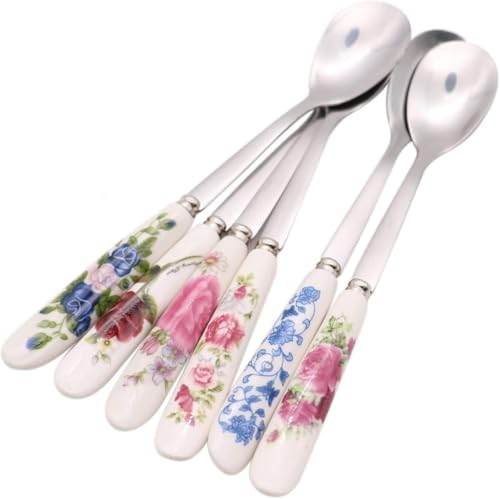 Fangzichen Kaffeelöffel aus Edelstahl, Keramikgriff, Teelöffel, Zucker, Eis, Wüstenlöffel, Rührlöffel, Suppengeschirr, 6 Stück von Fangzichen