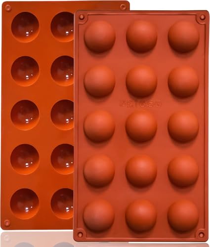Fangzichen Kleine Halbkugel-Silikonformen mit 15 Mulden, antihaftbeschichtet, halbe Kugel-Silikon-Backformen für Gelee, Schokolade und Kuchen, 2 Packungen von Fangzichen