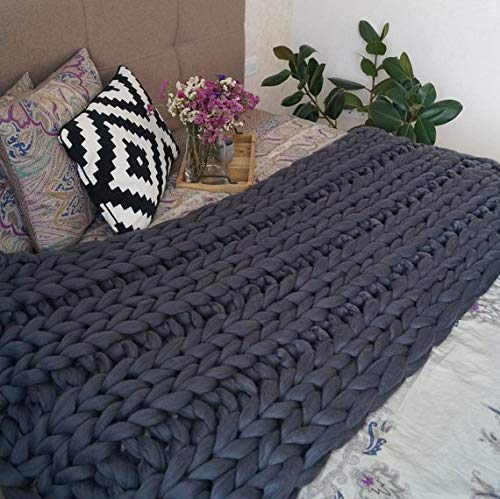 Fankr Grob gestrickte Kuscheldecke, Decke Handgefertigtes Chunky Gestrickte Wolldecke, Merino Wolle Garn Arm Stricken werfen, Haustier Bett Stuhl Sofa Dark Gray 200x200CM von Fankr