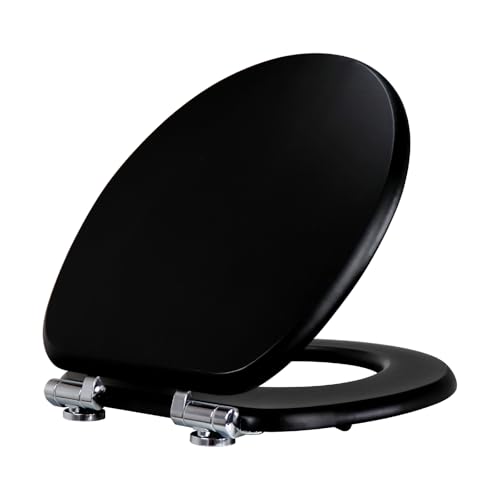 Fanmitrk WC Sitz Bambus mit Absenkautomatik, Dicke Bamboo Toilettendeckel, Hochwertiger Toilettensitz Stabil und Wackelfrei, Standard O-form Klodeckel, Klobrille Schwarz von Fanmitrk