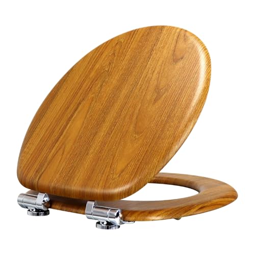 Fanmitrk WC-Sitz aus Eichenholz mit Absenkautomatik, verstellbare massive Scharniere, MDF-Holz, ovale WC-Sitze (JH7306-01) von Fanmitrk