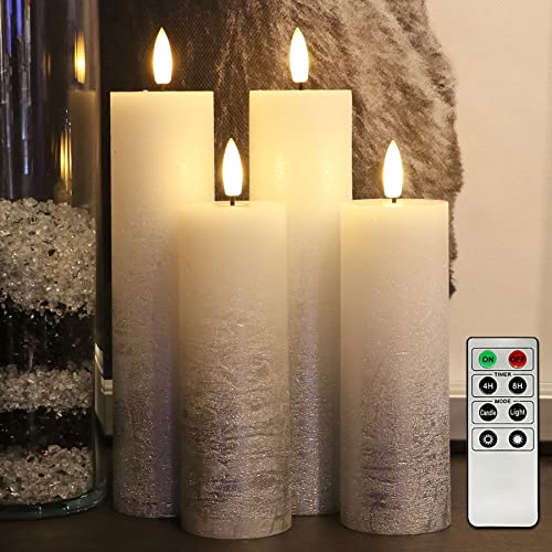 Fanna 4 flammenlose LED Wachskerzen Adventskerzen Silber Rustik-Design mit Fernbedienung und Timerfunktion, inkl. Batterien von Fanna