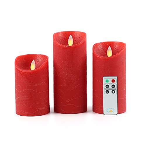 Fanna 3 Rot flammenlose Kerzen flackernde Flamme Rustik-Design, LED Kerzen deko mit Fernbedienung und Batterien enthalten Fanna 3 Rot flammenlose Kerzen flackernde Flamme Rustik-Design, LED Kerzen deko mit Fernbedienung und Batterien enthalten von Fanna