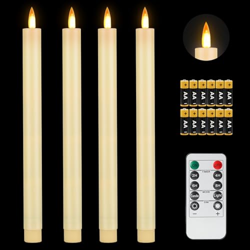 Fanna 4 Elfenbein LED Kerzen Dynamische Flammen mit Fernbedienung für Kirche und Hochzeiten, Flammenlose Stabkerzen Kunststoff mit Timer und Realistische Flammeneffekte, Batterien enthalten - H 28 cm von Fanna