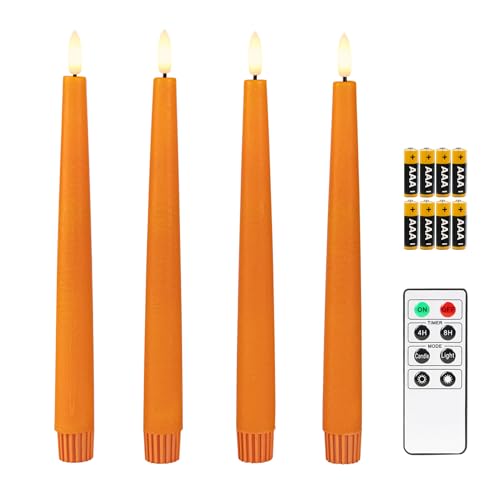 Fanna 4 Orange Echtwachs Led Stabkerzen mit Timer, Flammenlose Rustikal Spitzkerzen für Halloween, Ernte und Herbst, Fernbedienung und Batterien enthalten H 24,5cm Fanna 4 Orange Echtwachs Led Stabkerzen mit Timer, Flammenlose Rustikal Spitzkerzen für Halloween, Ernte und Herbst, Fernbedienung und Batterien enthalten H 24,5cm von Fanna