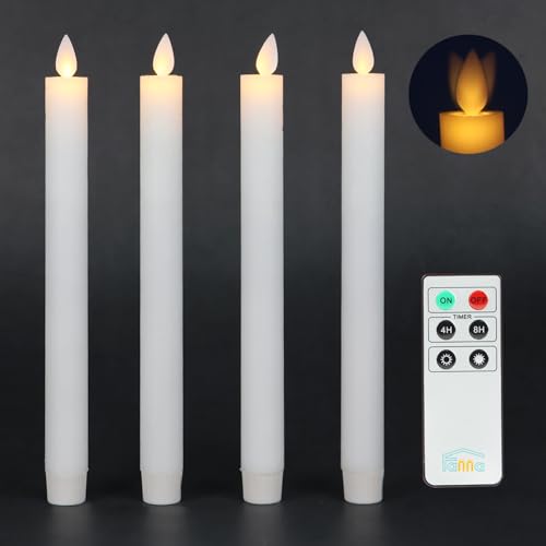 Fanna 4er Set LED Stabkerzen Tafelkerzen Weiß flackernde Flamme mit Timerfunktion, Fernbedienung und Batterien enthalten von Fanna