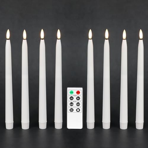Fanna 8 Weiße Led Stabkerzen mit Timer Echtwachs-Finish, Flammenlose Spitzkerzen für Weihnachten, Hochzeit und Advent, Fernbedienung und Batterien enthalten H 28cm von Fanna