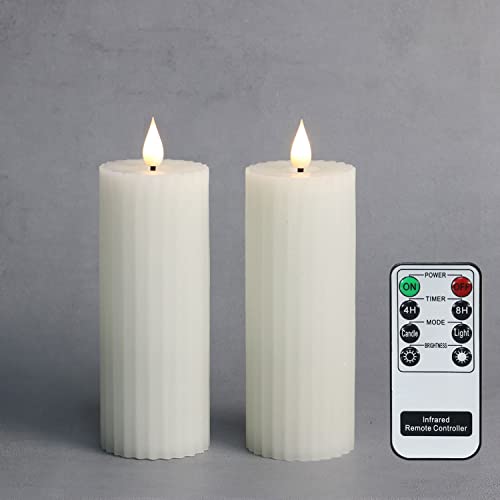 Fanna Led flammenlose Kerzen Weiß 2er set Streifen Design Stumpenkerzen batteriebetrieben inkl. Fernbedienung und Batterien H. 15,5 cm von Fanna