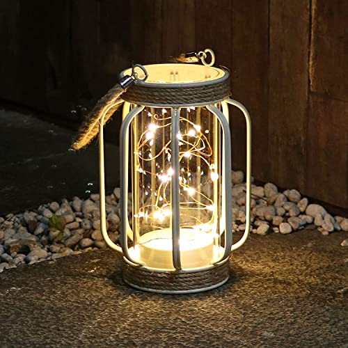 Led Laterne mit Lichterketten 6h-Timerfunktion, Deko Gartenlatern Windlicht für hochzeitsdeko vintage weiß, H. 19cm von Fanna