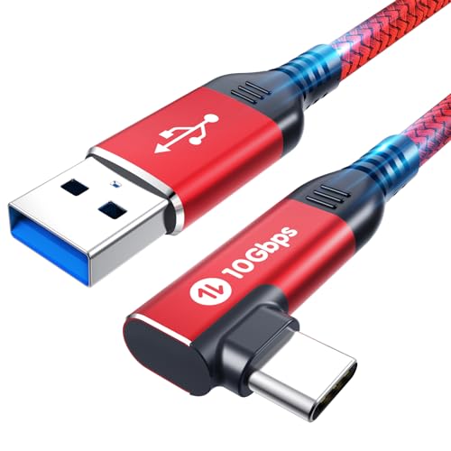 Fannoday USB C Kabel 1M, Winkel Android Auto USB C Kabel USB C 3.1 Gen 2 Kabel Nylon geflochtene 3A Schnellladung & 10Gbps Daten Sync Typ C Kabel kompatibel mit Galaxy S23, Pixel, Huawei, SSD von Fannoday