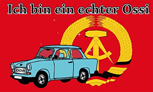 Fahne Flagge Ich bin ein echter Ossi - DDR Trabi 90x150 cm Hissfahne mit Ösen Fahnen von Fanshop Lünen