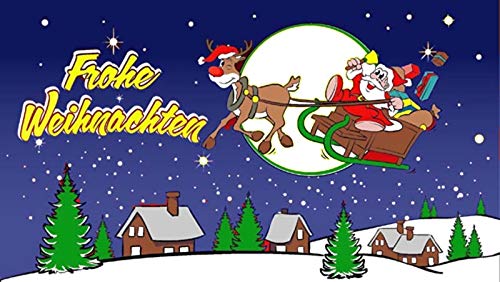 Fanshop Lünen Fahne - Flagge - Weihnachtsfahne - Frohe Weihnachten - Rentier - Weihnachtsmann - blau - 90x150 cm - Hissfahne mit Ösen - Flaggen von Fanshop Lünen