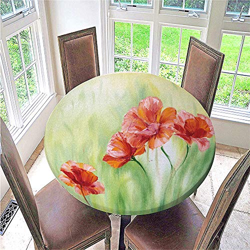 FANSU 3D Tischdecke Rund Abwaschbar, Elegante Blumen Druck Wasserdicht Elastische Ränder Tischdecken Fleckschutz Ölfest Tischdecke für Garten Outdoor Deko (Frühling,100cm) von FANSU