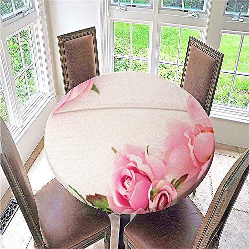 FANSU 3D Tischdecke Rund Abwaschbar, Elegante Blumen Druck Wasserdicht Elastische Ränder Tischdecken Fleckschutz Ölfest Tischdecke für Garten Outdoor Deko (Rose,130cm) von FANSU