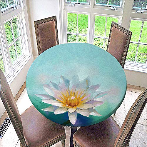 FANSU 3D Tischdecke Rund Abwaschbar, Elegante Blumen Druck Wasserdicht Elastische Ränder Tischdecken Fleckschutz Ölfest Tischdecke für Garten Outdoor Deko (Weiß,150cm) von FANSU
